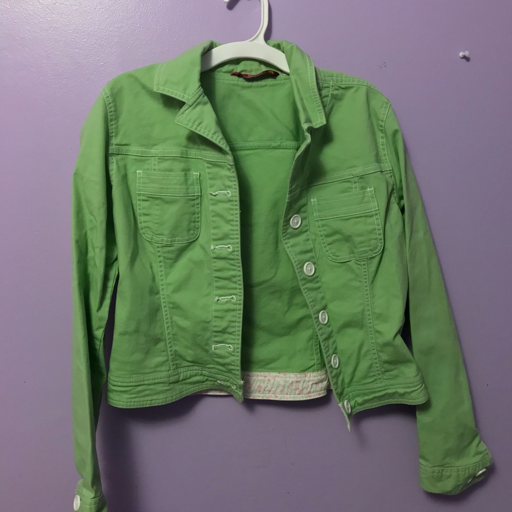 Lime Green Denim Style Button Jacket